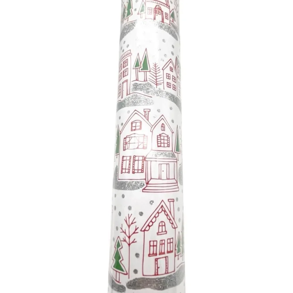 NWT Paper Source Winter Village Glitter Wrapping Paper Roll 27.5”x59” Red White